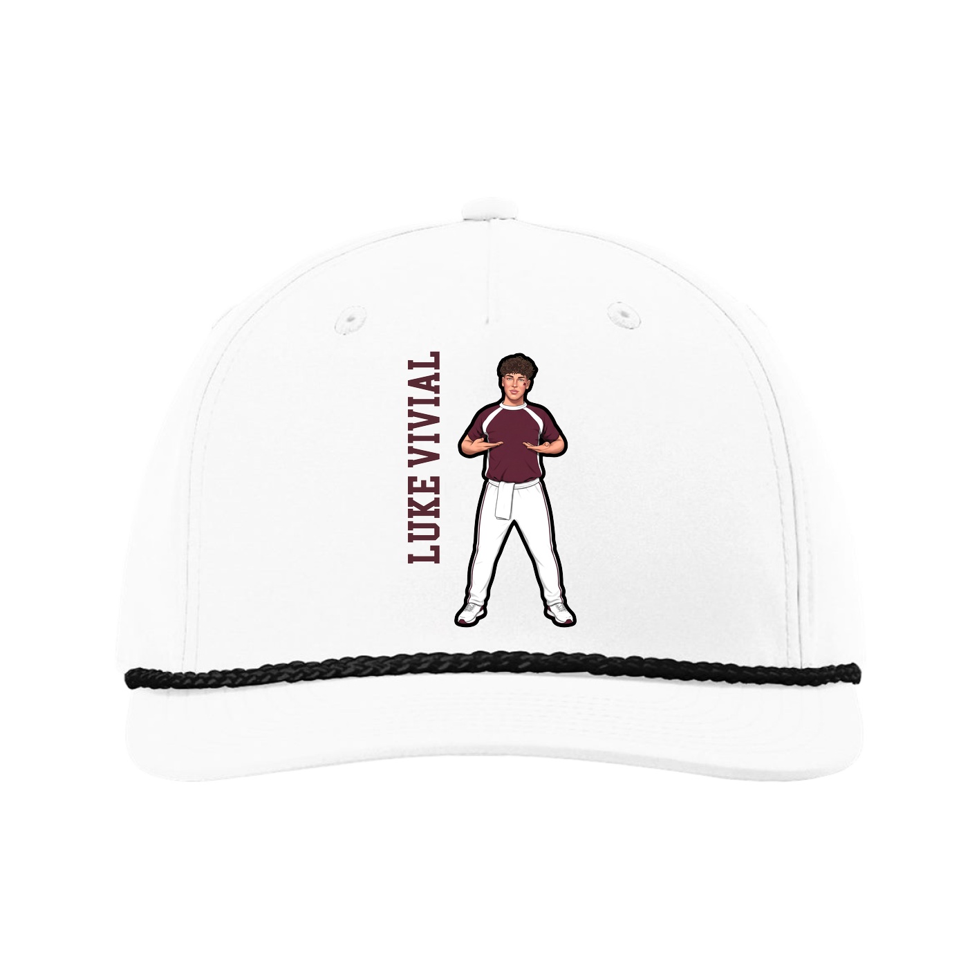 Five-Panel Classic Rope Cap — Name Vertical in White