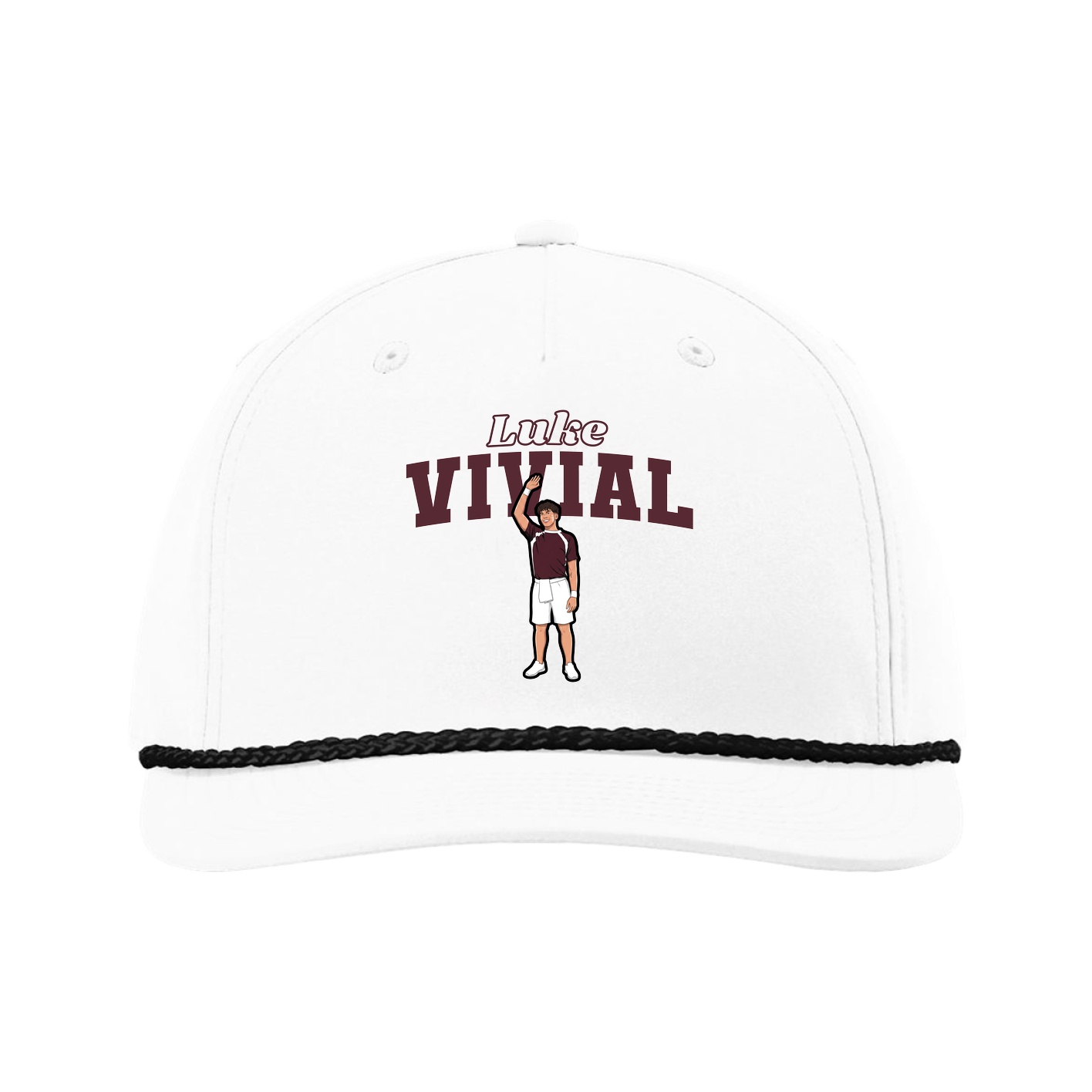 Five-Panel Classic Rope Cap — Name Arch in White
