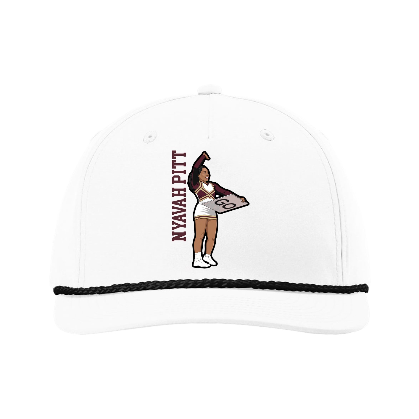 Five-Panel Classic Rope Cap — Name Vertical in White