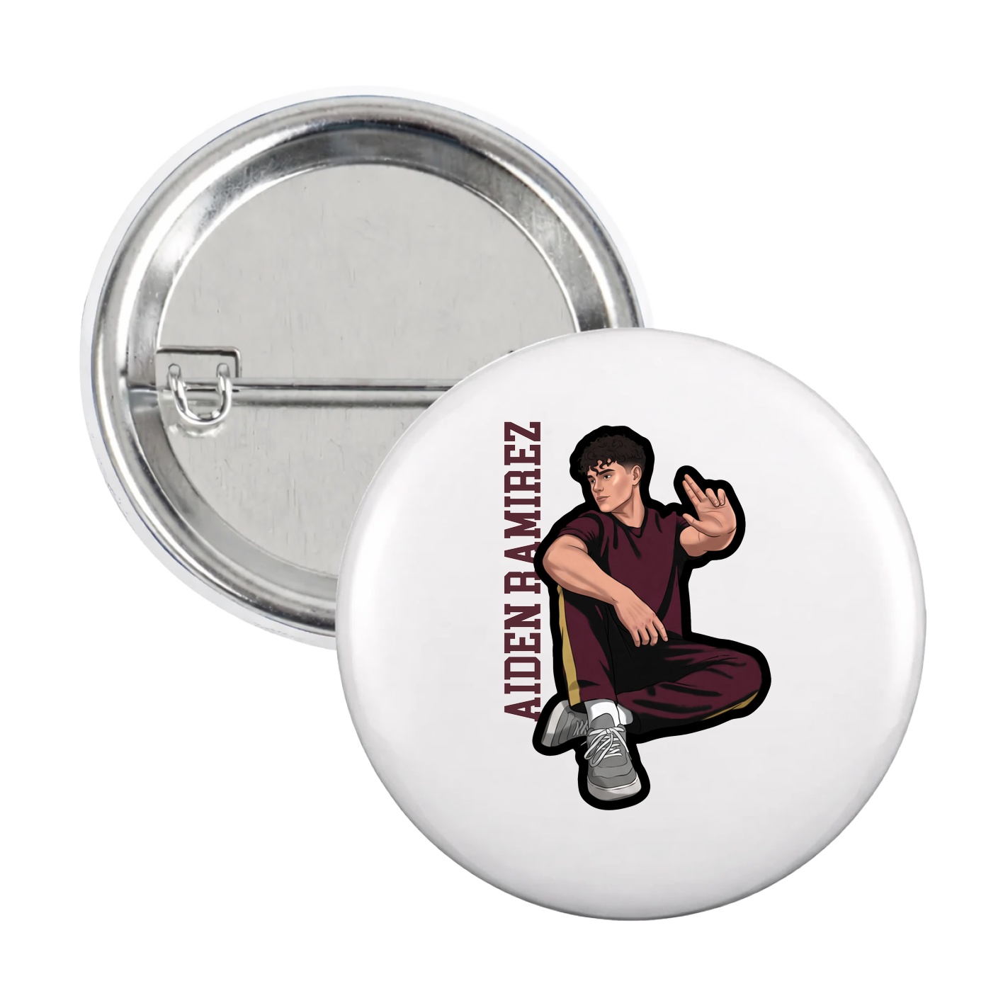 Game Day Button — Name Vertical in White