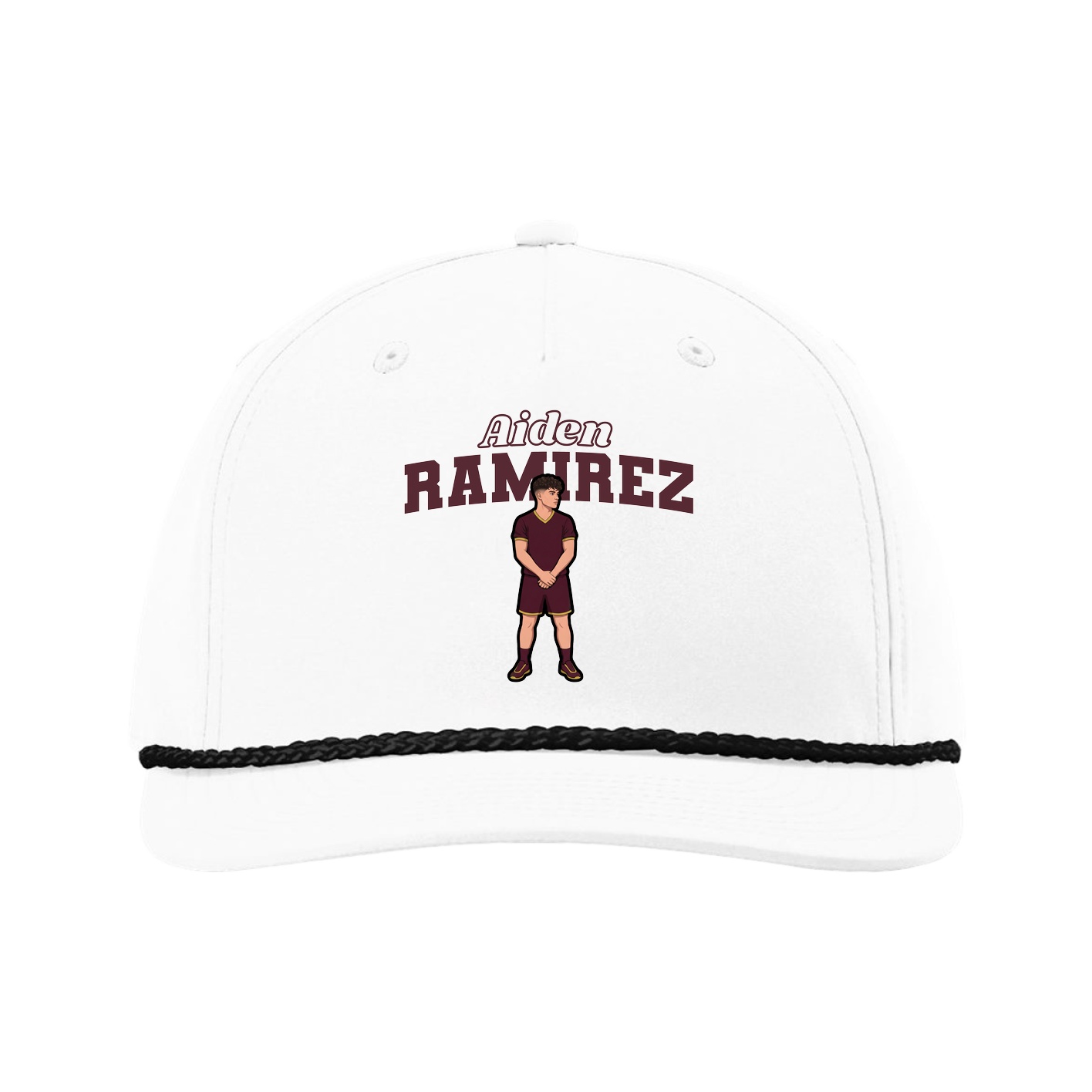Five-Panel Classic Rope Cap — Name Arch in White