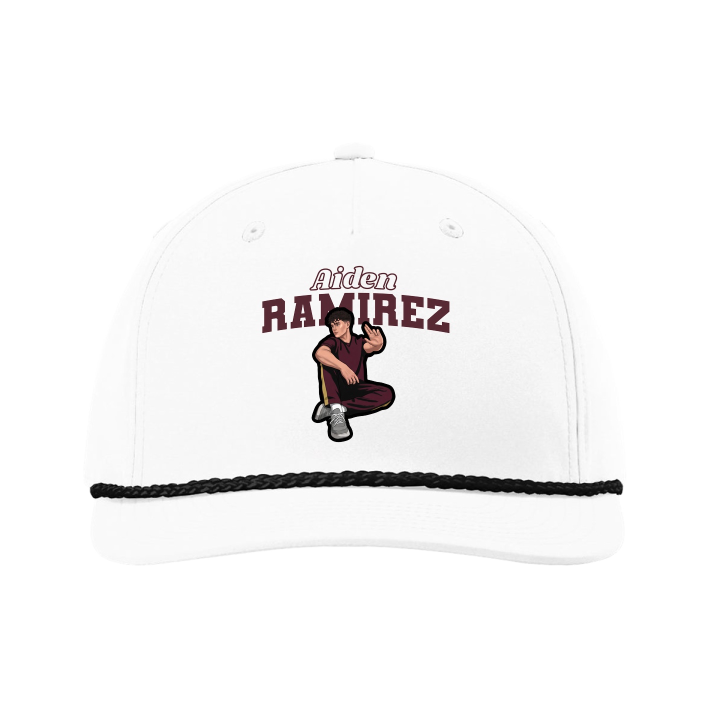 Five-Panel Classic Rope Cap — Name Arch in White