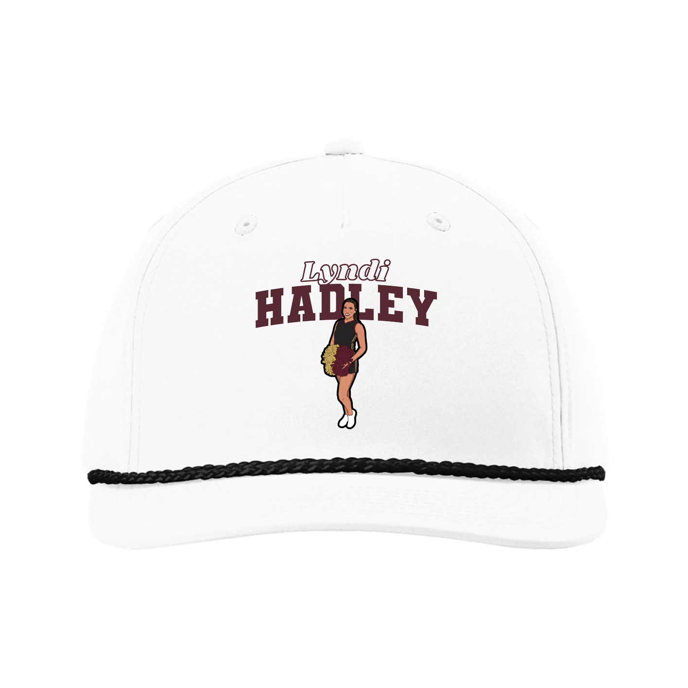 Five-Panel Classic Rope Cap — Name Arch in White