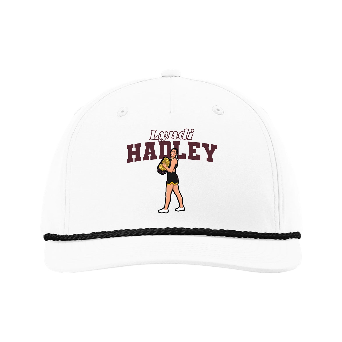 Five-Panel Classic Rope Cap — Name Arch in White