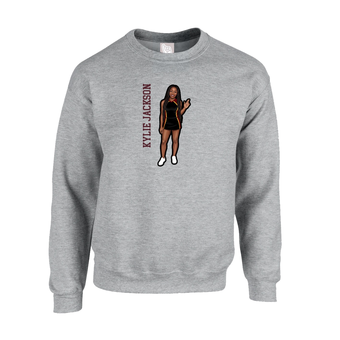 Fleece Crew — Name Vertical in Grey