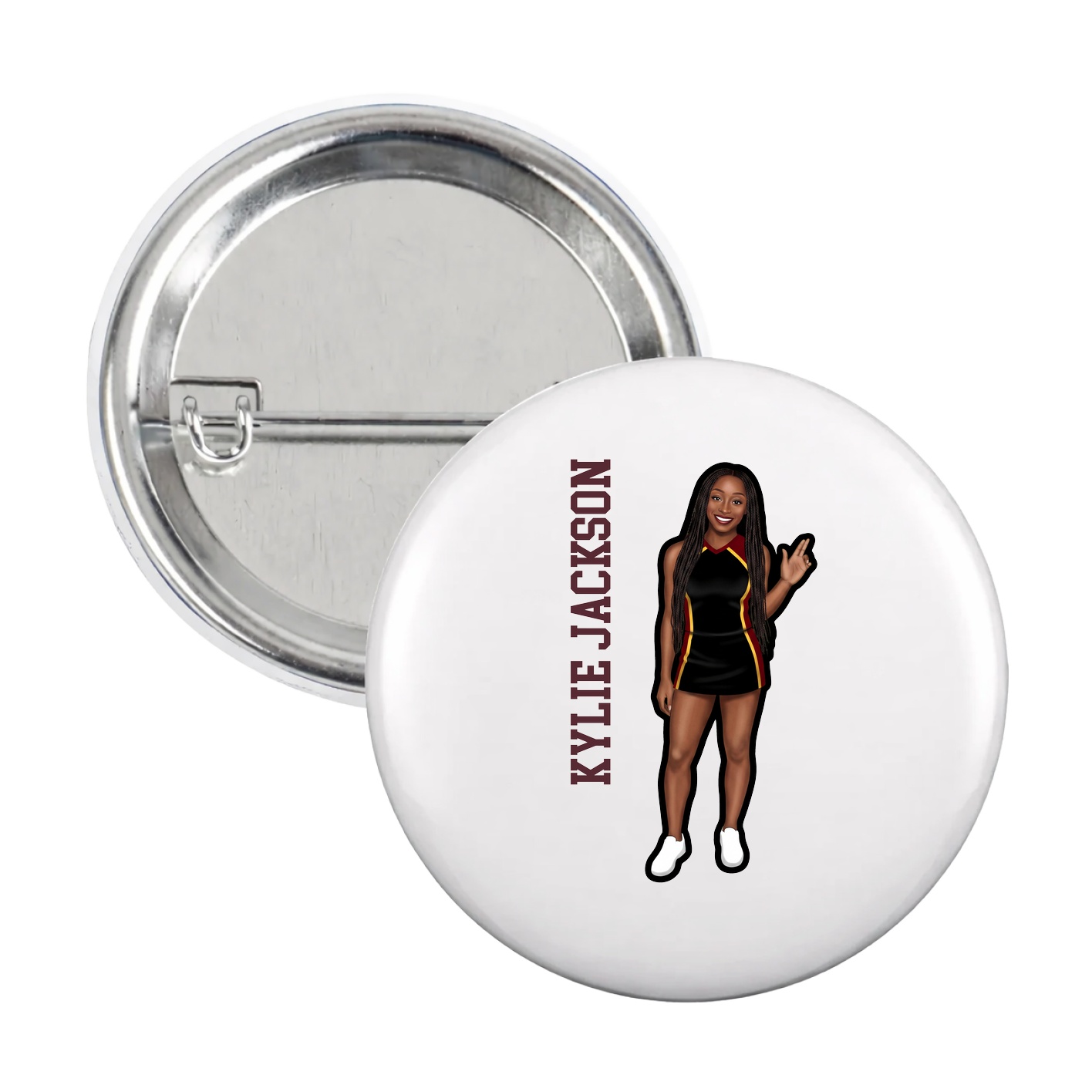 Game Day Button — Name Vertical in White