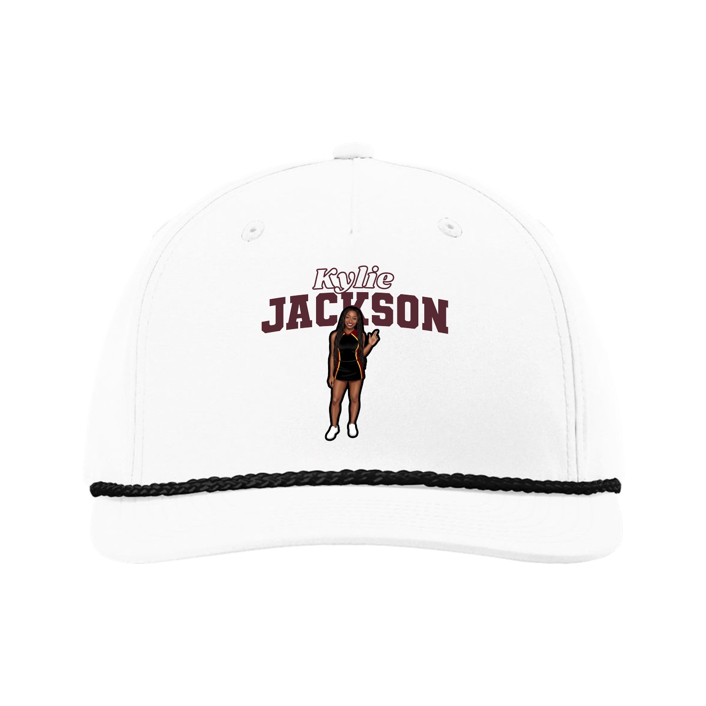 Five-Panel Classic Rope Cap — Name Arch in White