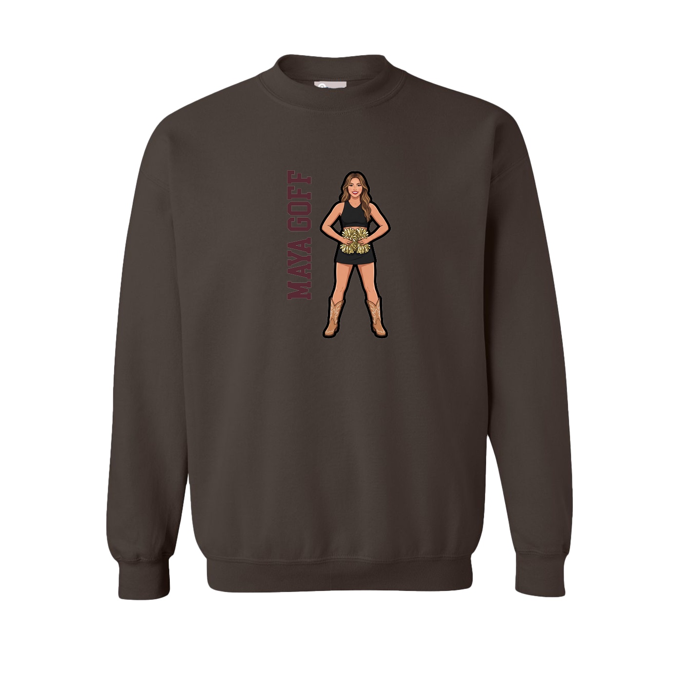 Fleece Crew — Name Vertical in Brown