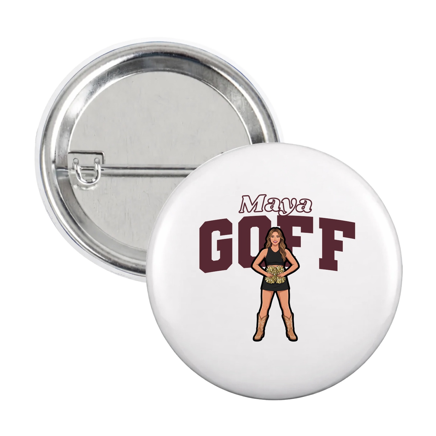 Game Day Button — Name Arch in White