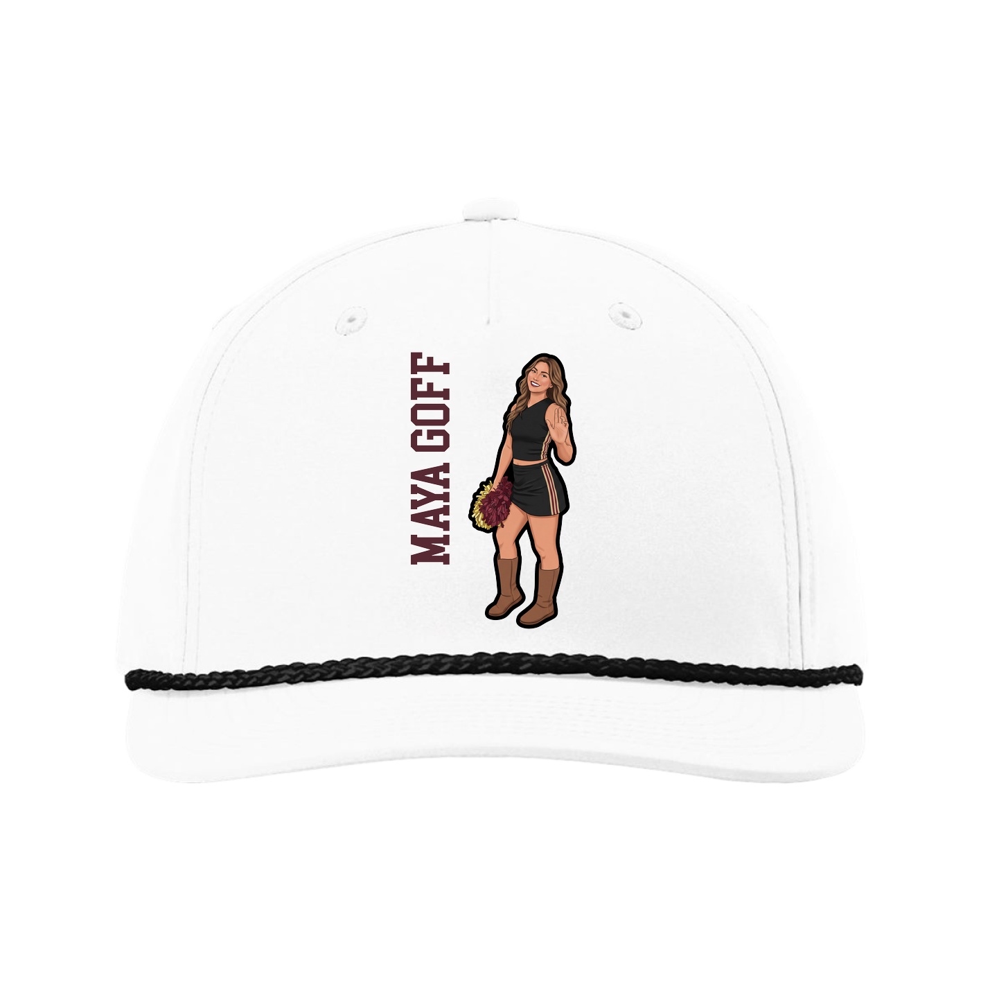 Five-Panel Classic Rope Cap — Name Vertical in White