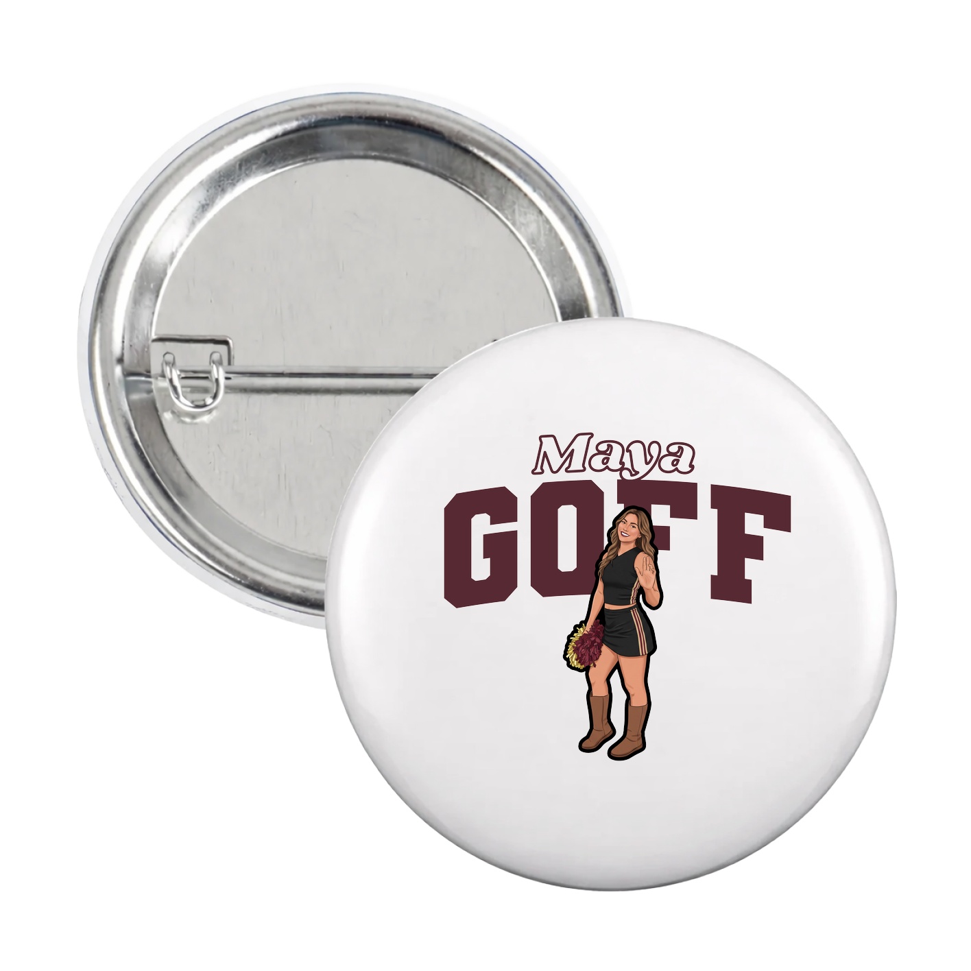 Game Day Button — Name Arch in White