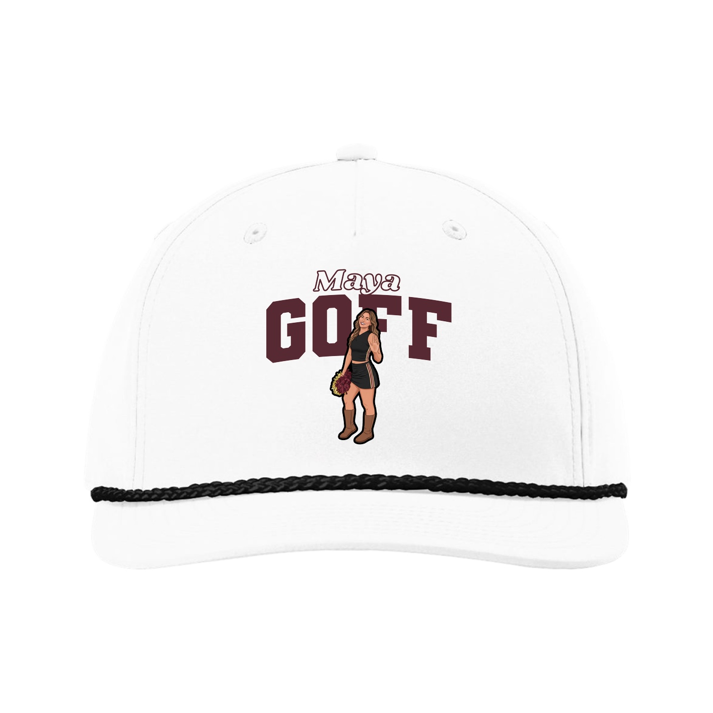 Five-Panel Classic Rope Cap — Name Arch in White
