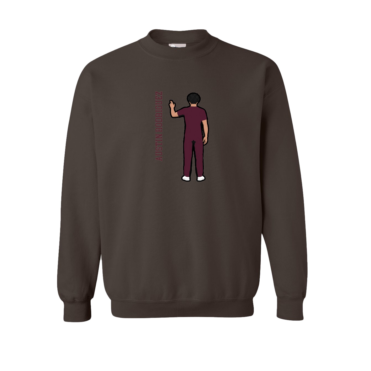 Fleece Crew — Name Vertical in Brown