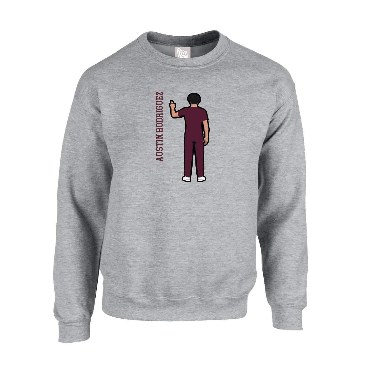 Fleece Crew — Name Vertical in Grey