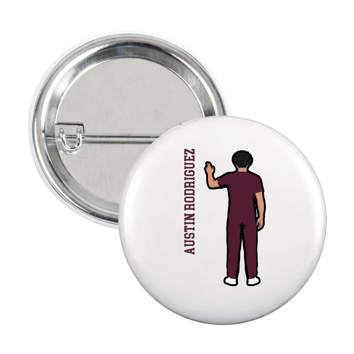 Game Day Button — Name Vertical in White