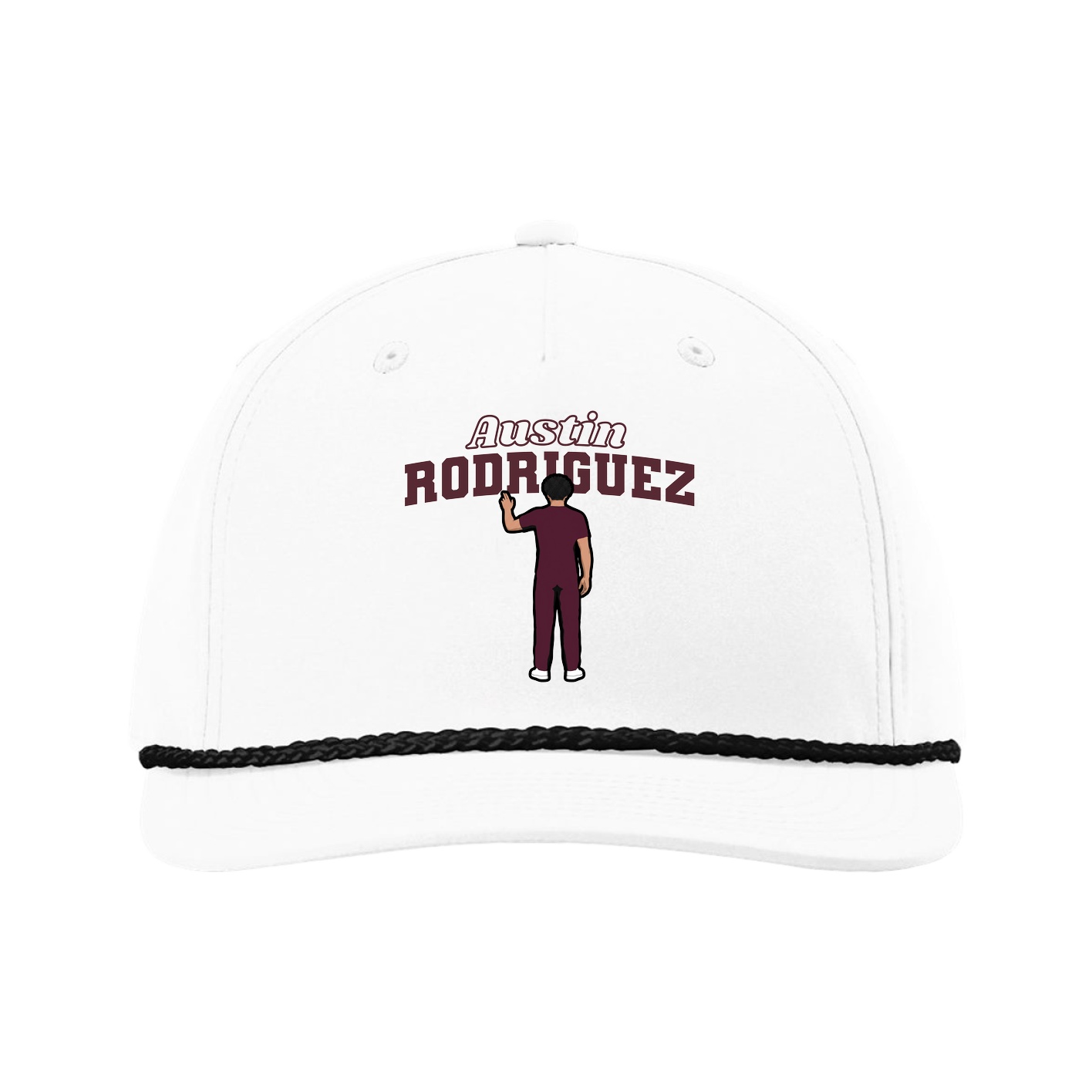 Five-Panel Classic Rope Cap — Name Arch in White