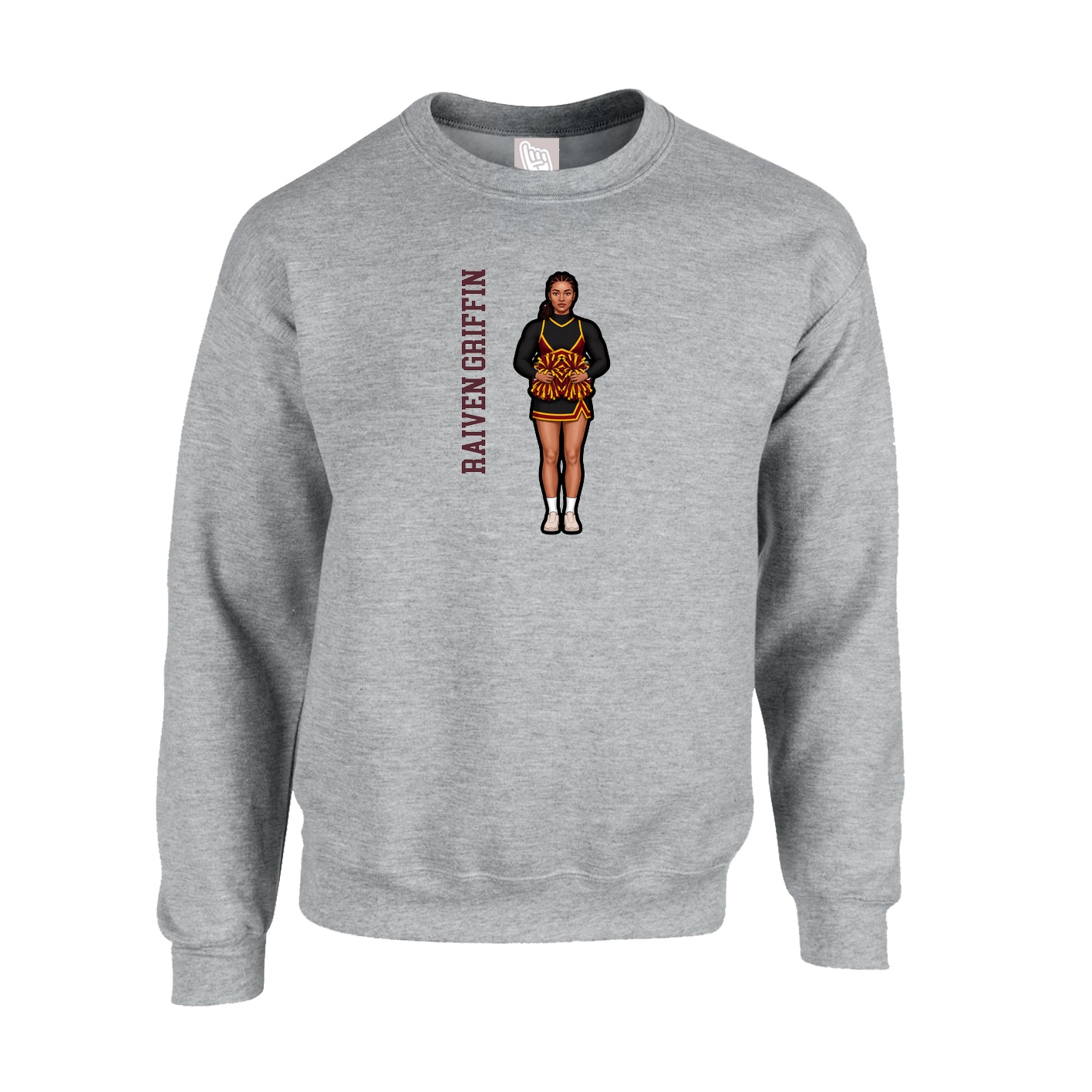 Fleece Crew — Name Vertical in Grey