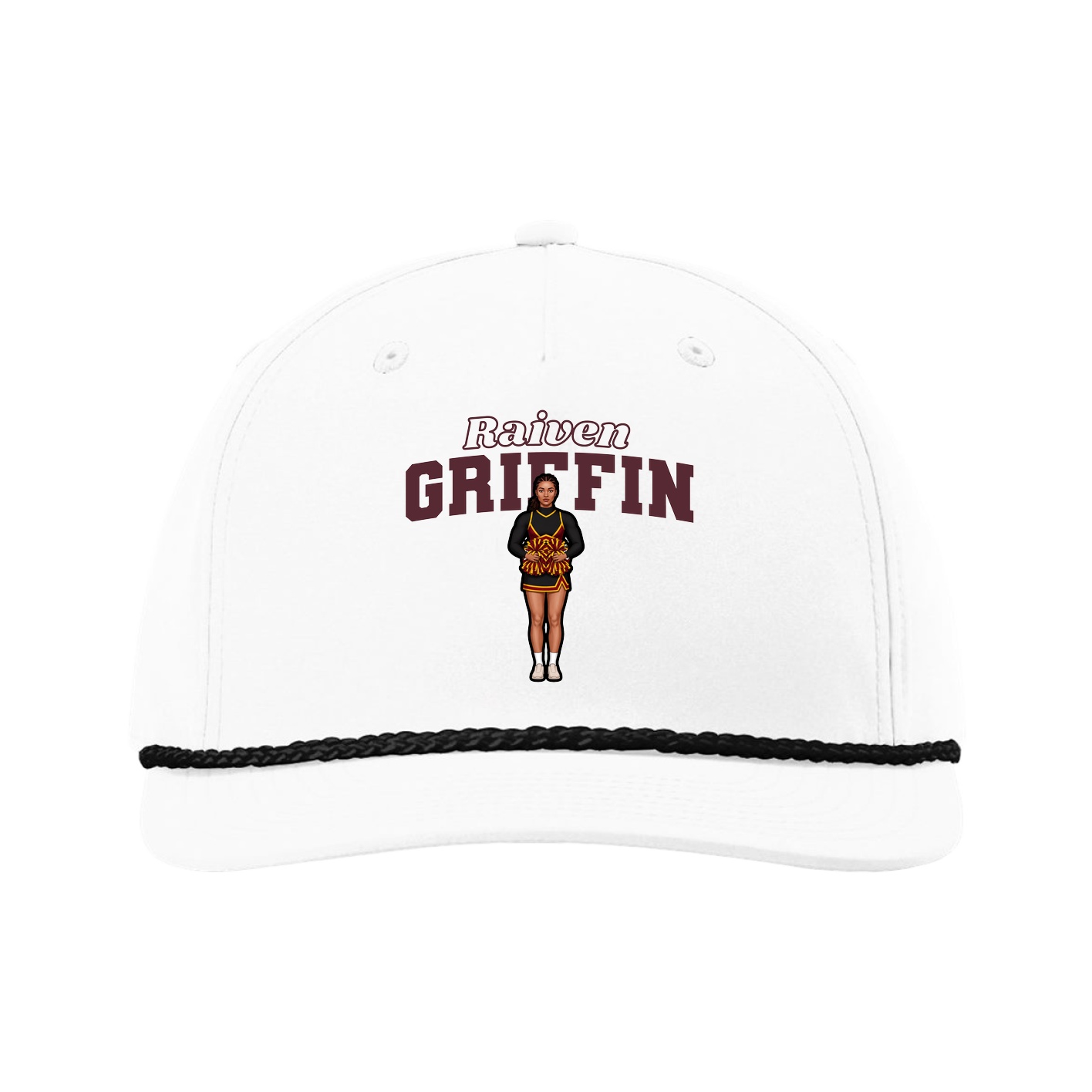 Five-Panel Classic Rope Cap — Name Arch in White