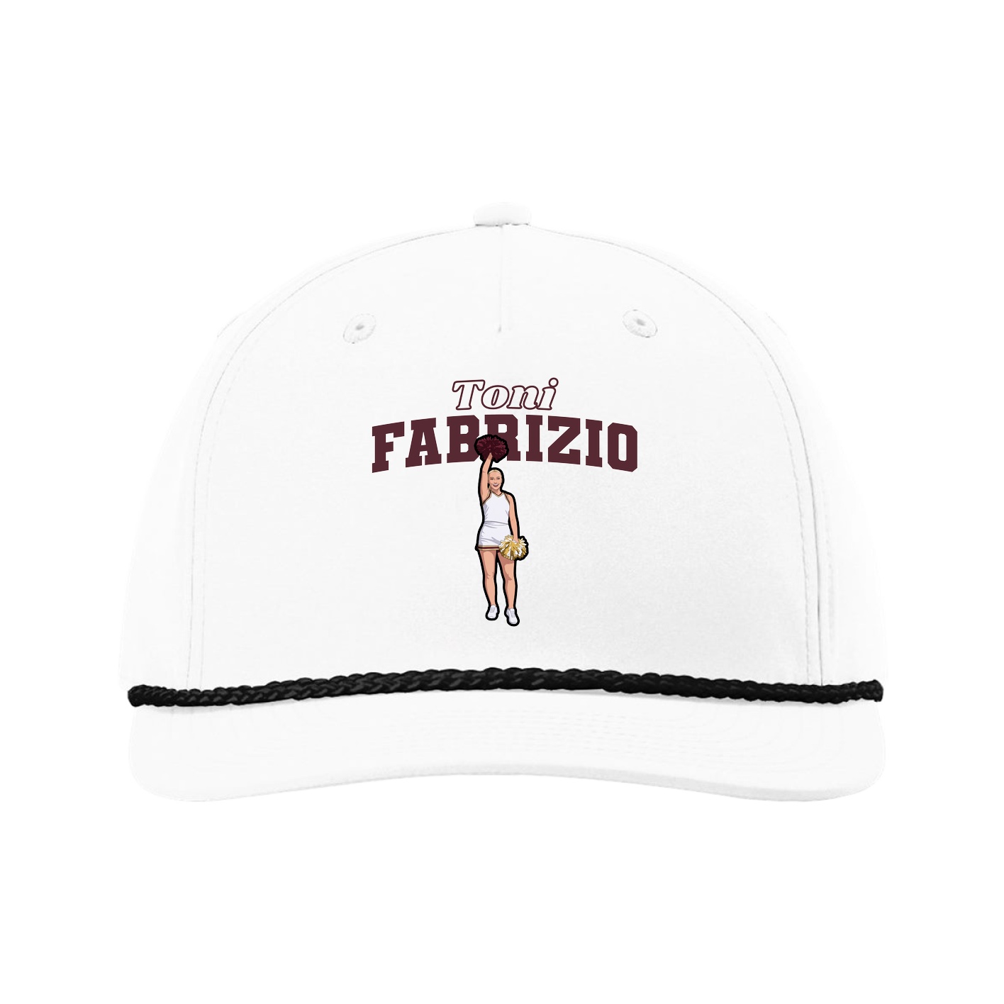 Five-Panel Classic Rope Cap — Name Arch in White