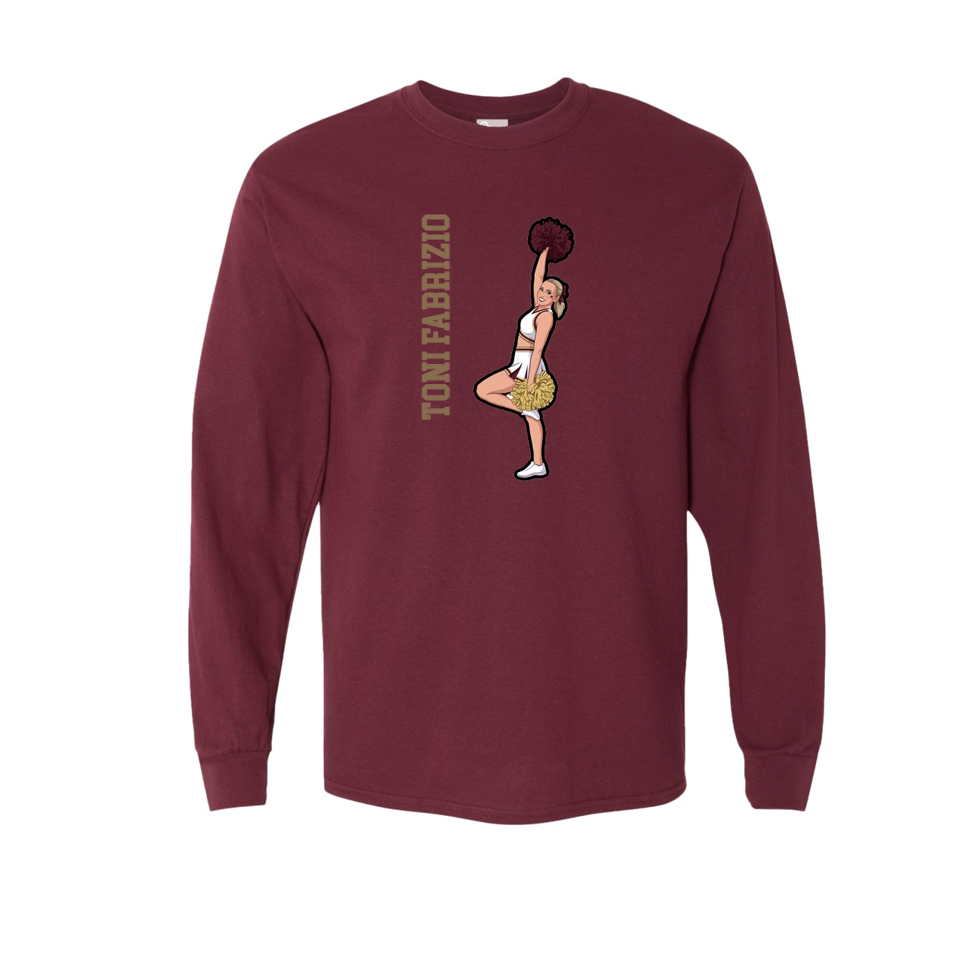 Long Sleeve Tee — Name Vertical in Maroon