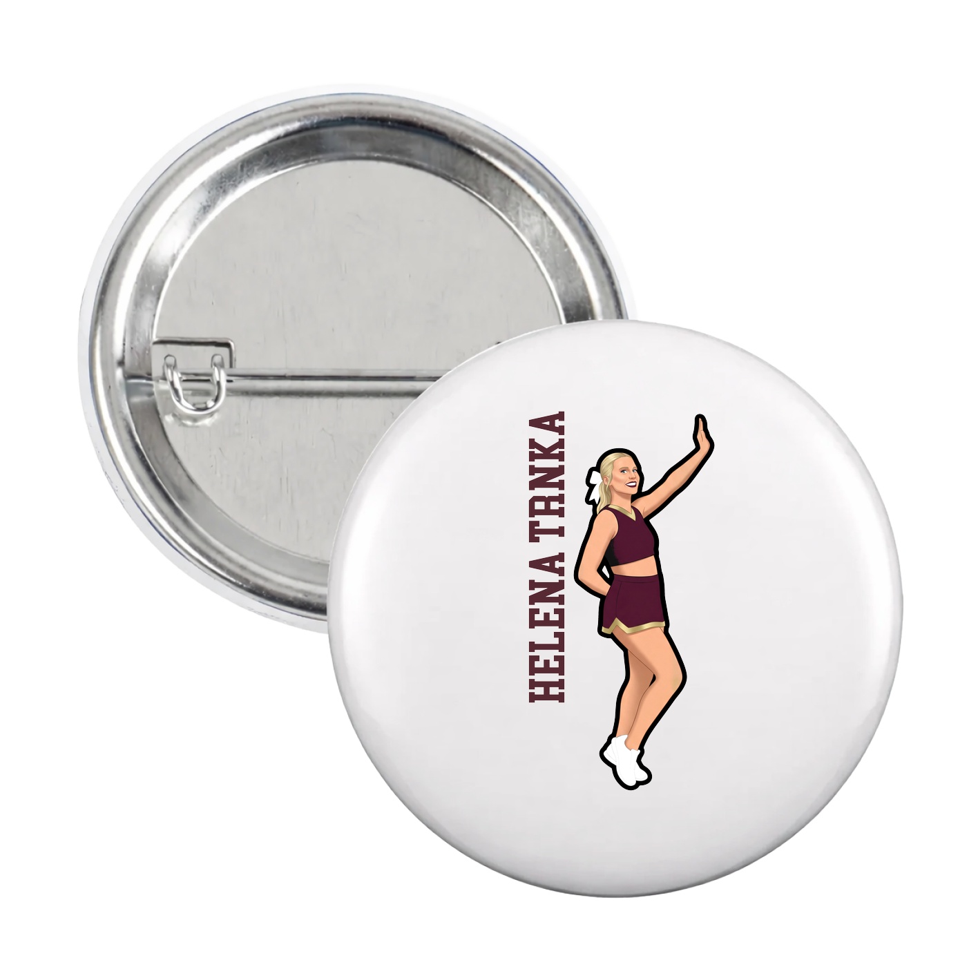 Game Day Button — Name Vertical in White