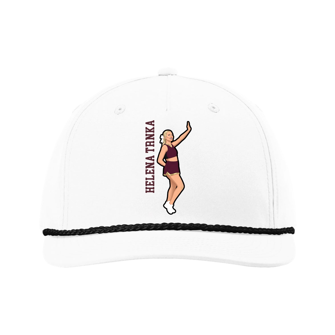 Five-Panel Classic Rope Cap — Name Vertical in White
