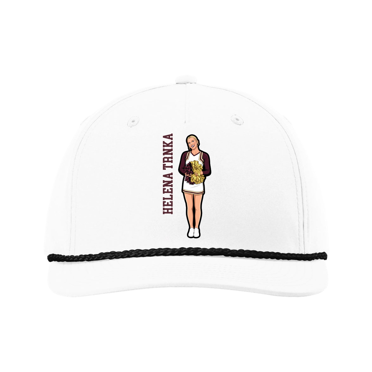 Five-Panel Classic Rope Cap — Name Vertical in White