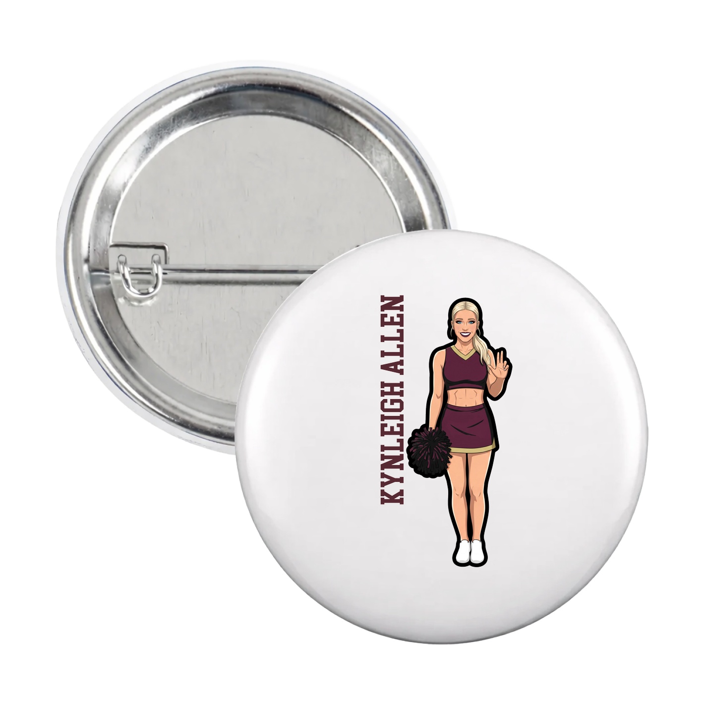 Game Day Button — Name Vertical in White