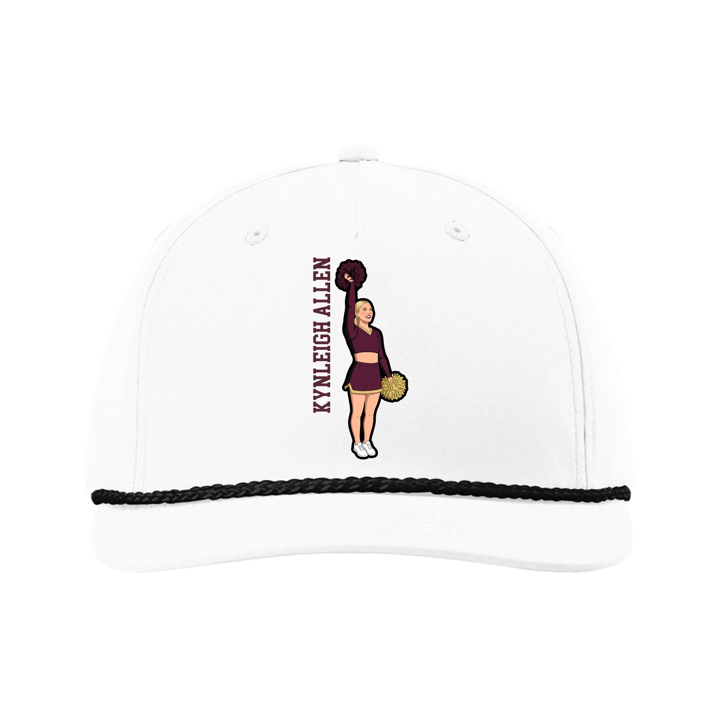 Five-Panel Classic Rope Cap — Name Vertical in White