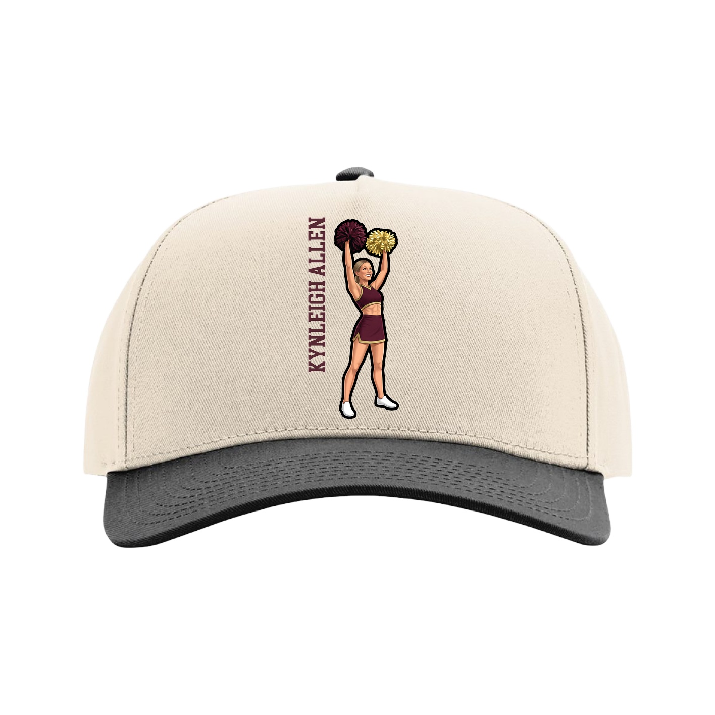 Full Fabric Five-Panel Champ Cap — Name Vertical in Cream/Black