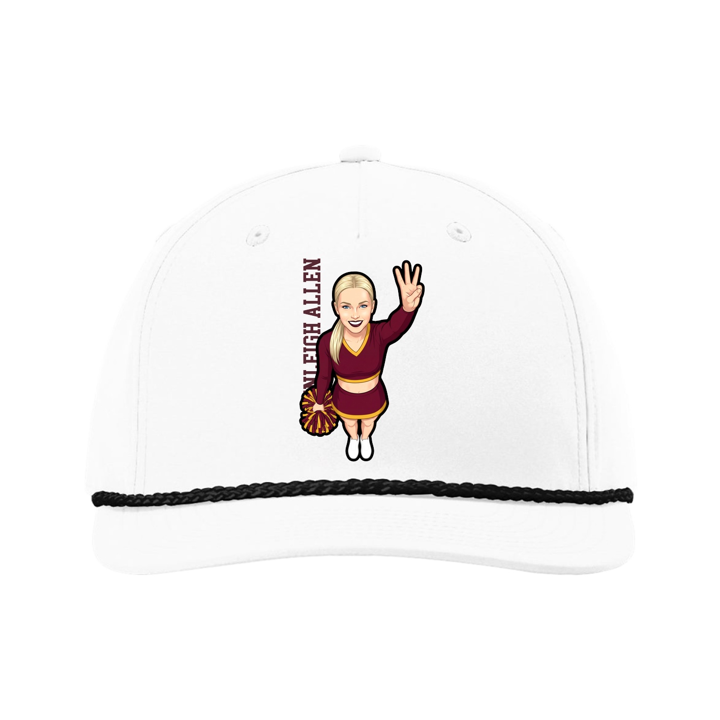 Five-Panel Classic Rope Cap — Name Vertical in White