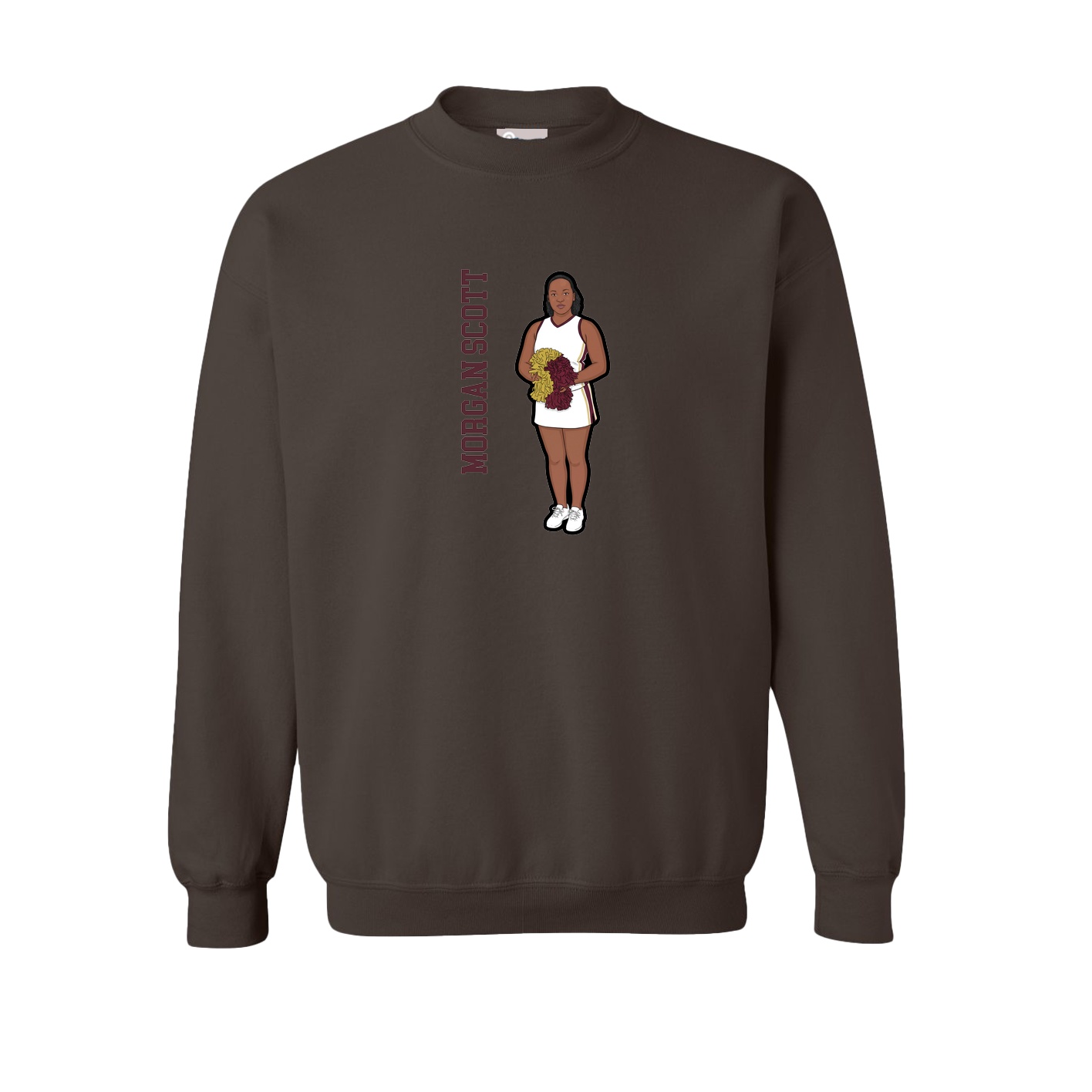 Fleece Crew — Name Vertical in Brown