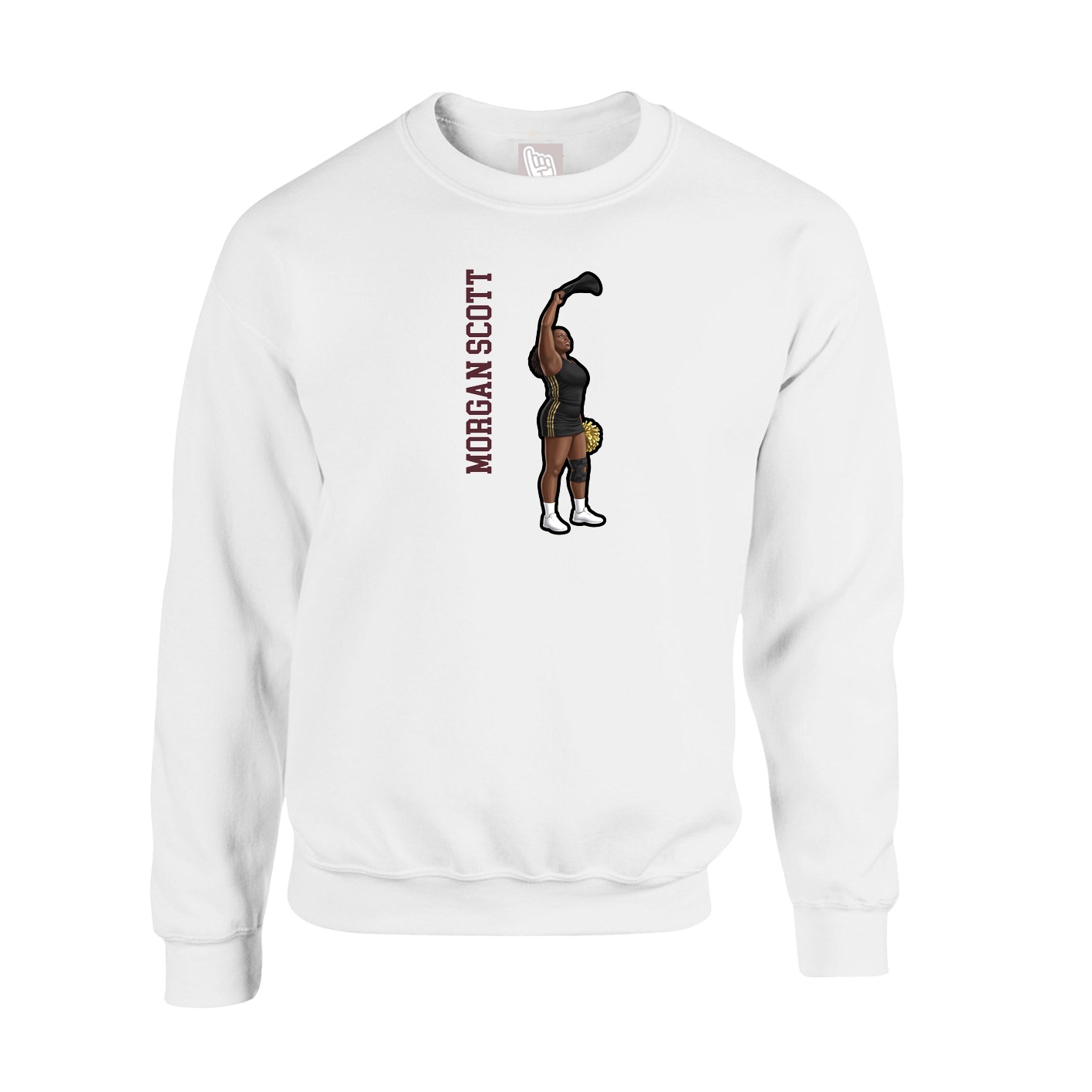 Fleece Crew — Name Vertical in White