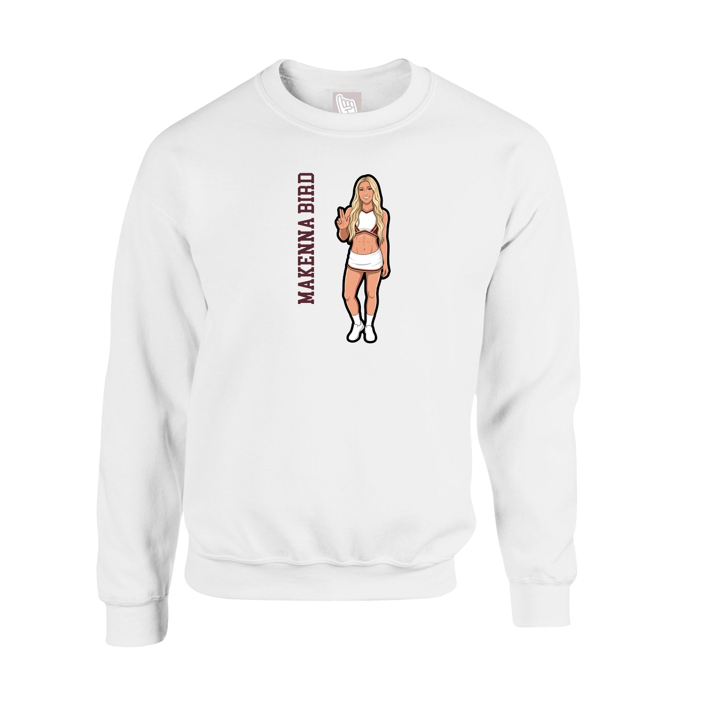 Fleece Crew — Name Vertical in White