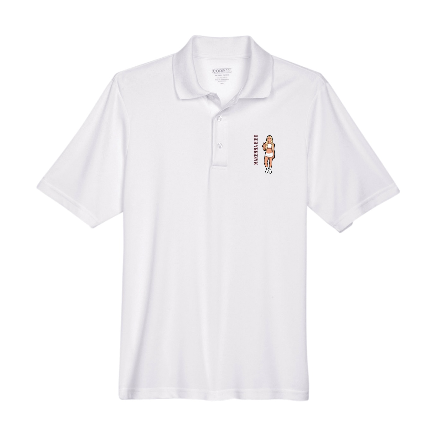 Performance Polo — Name Vertical in White