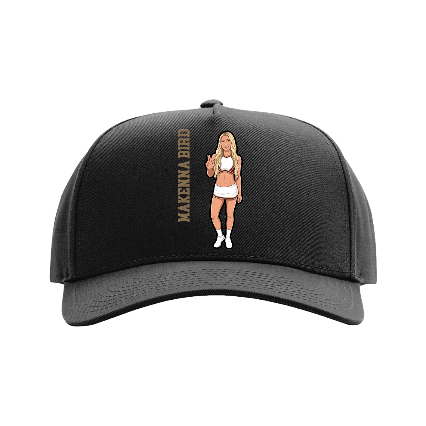 Full Fabric Five-Panel Champ Cap — Name Vertical in Black