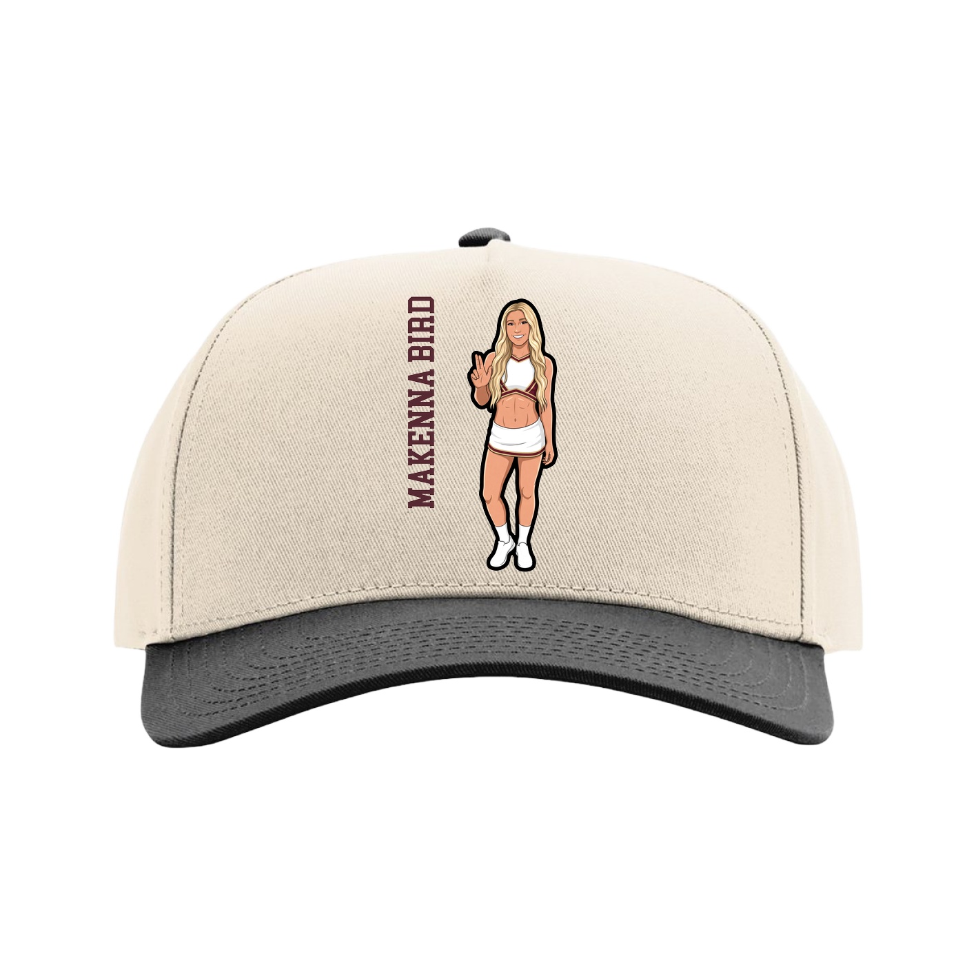 Full Fabric Five-Panel Champ Cap — Name Vertical in Cream/Black