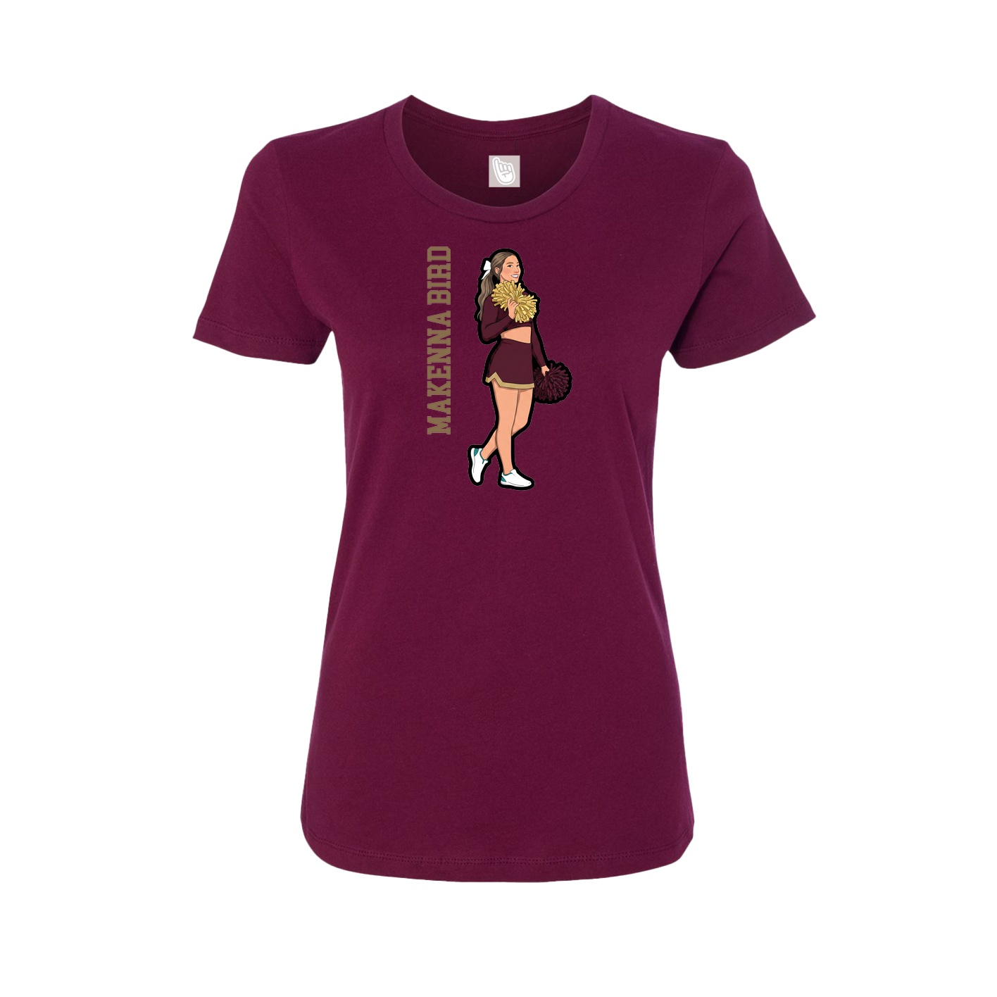 Fitted Women's Tee — Name Vertical in Maroon