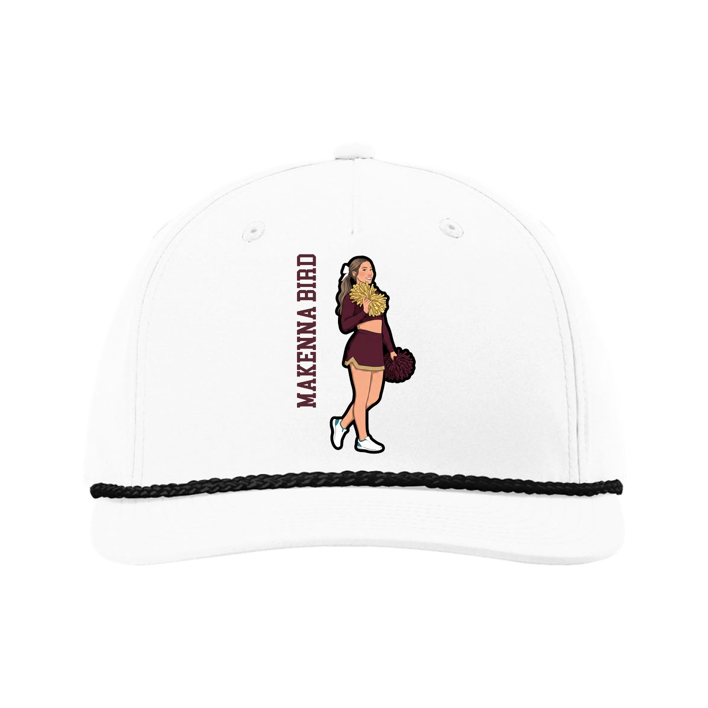 Five-Panel Classic Rope Cap — Name Vertical in White