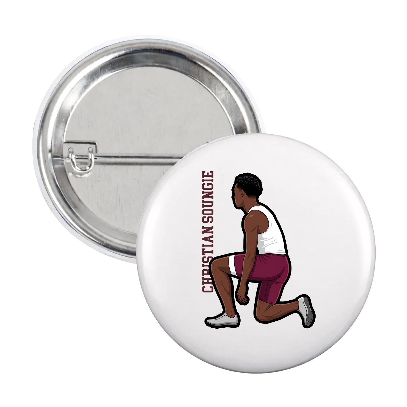 Game Day Button — Name Vertical in White