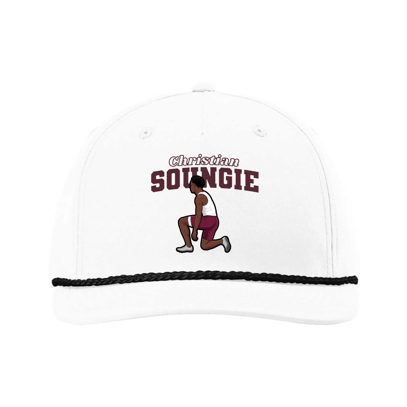 Five-Panel Classic Rope Cap — Name Arch in White