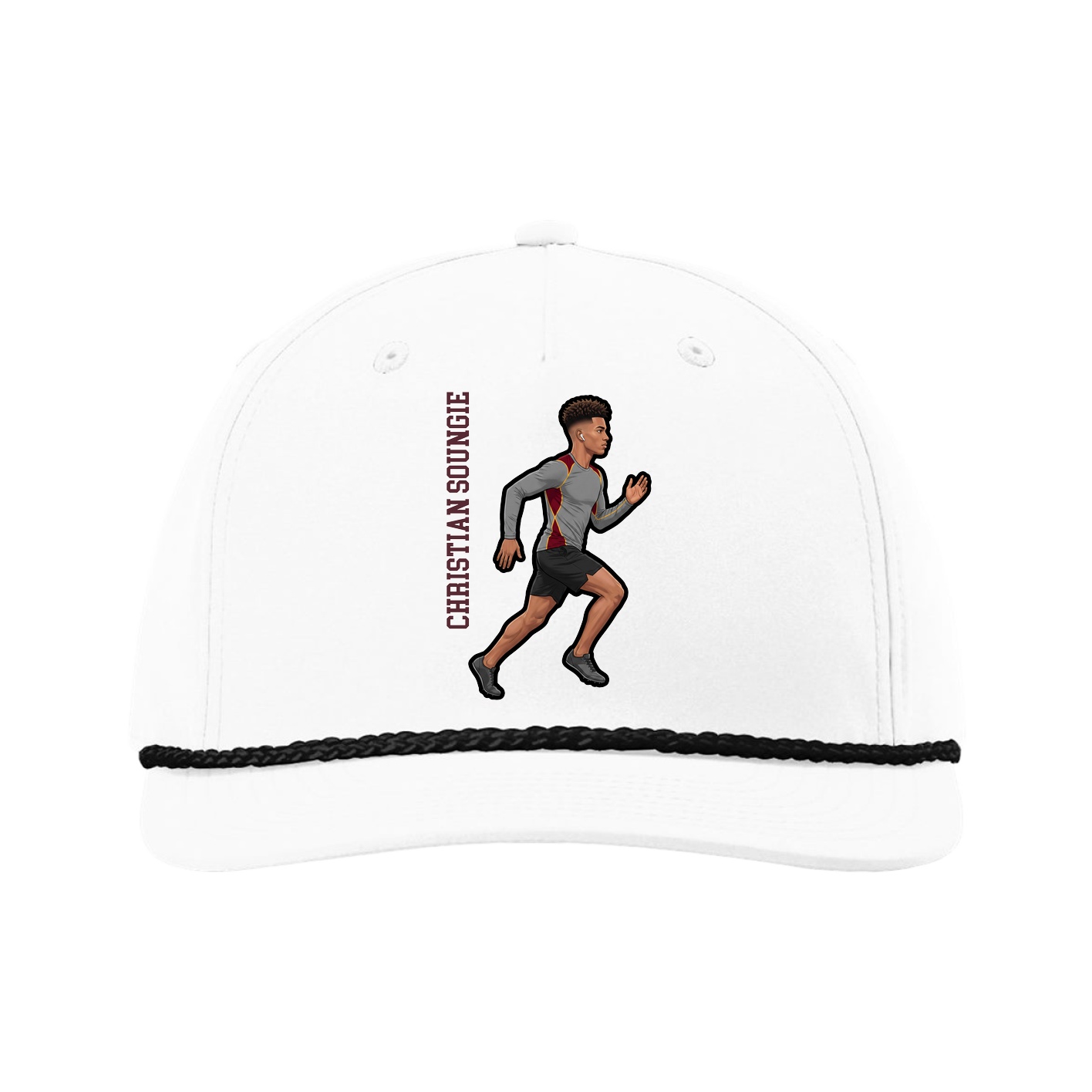 Five-Panel Classic Rope Cap — Name Vertical in White
