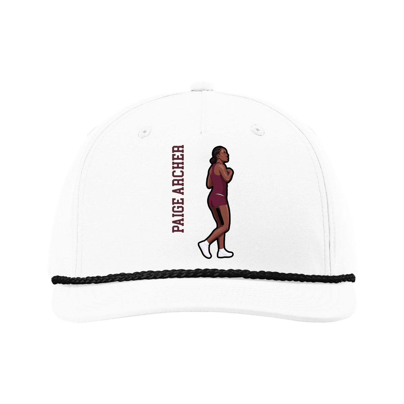 Five-Panel Classic Rope Cap — Name Vertical in White