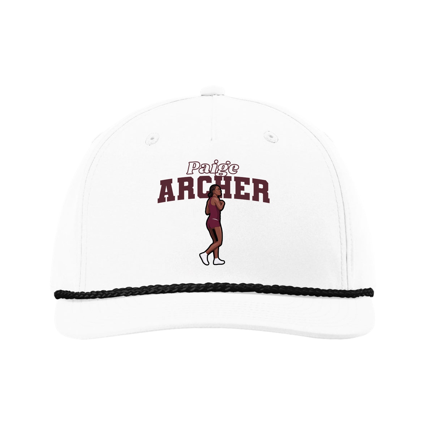 Five-Panel Classic Rope Cap — Name Arch in White