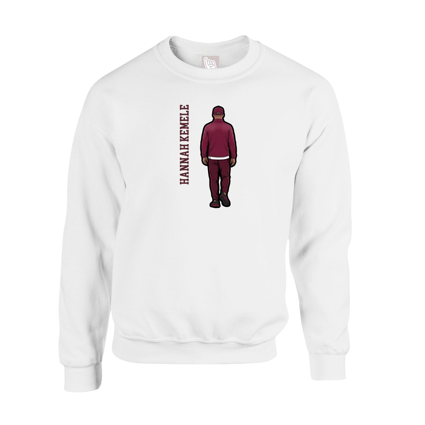 Fleece Crew — Name Vertical in White