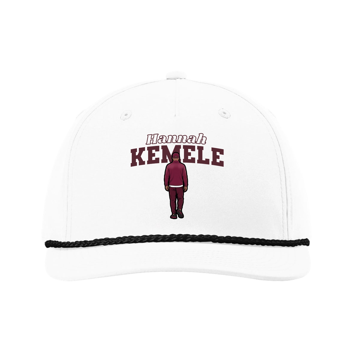 Five-Panel Classic Rope Cap — Name Arch in White