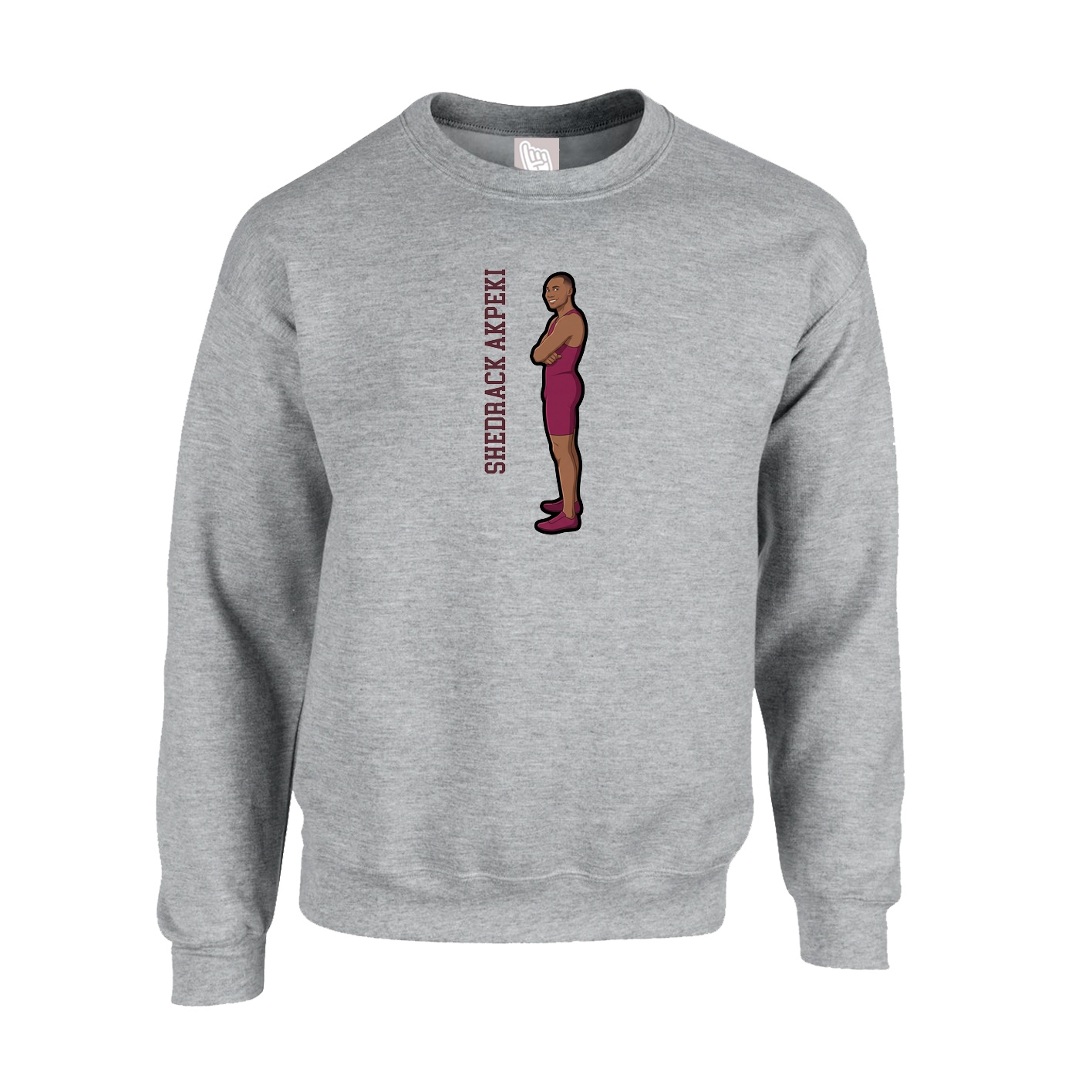 Fleece Crew — Name Vertical in Grey