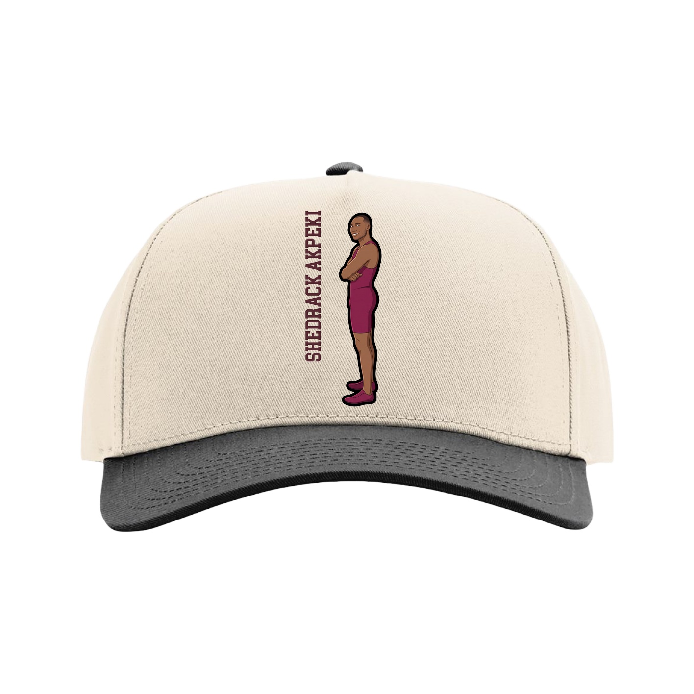 Full Fabric Five-Panel Champ Cap — Name Vertical in Cream/Black