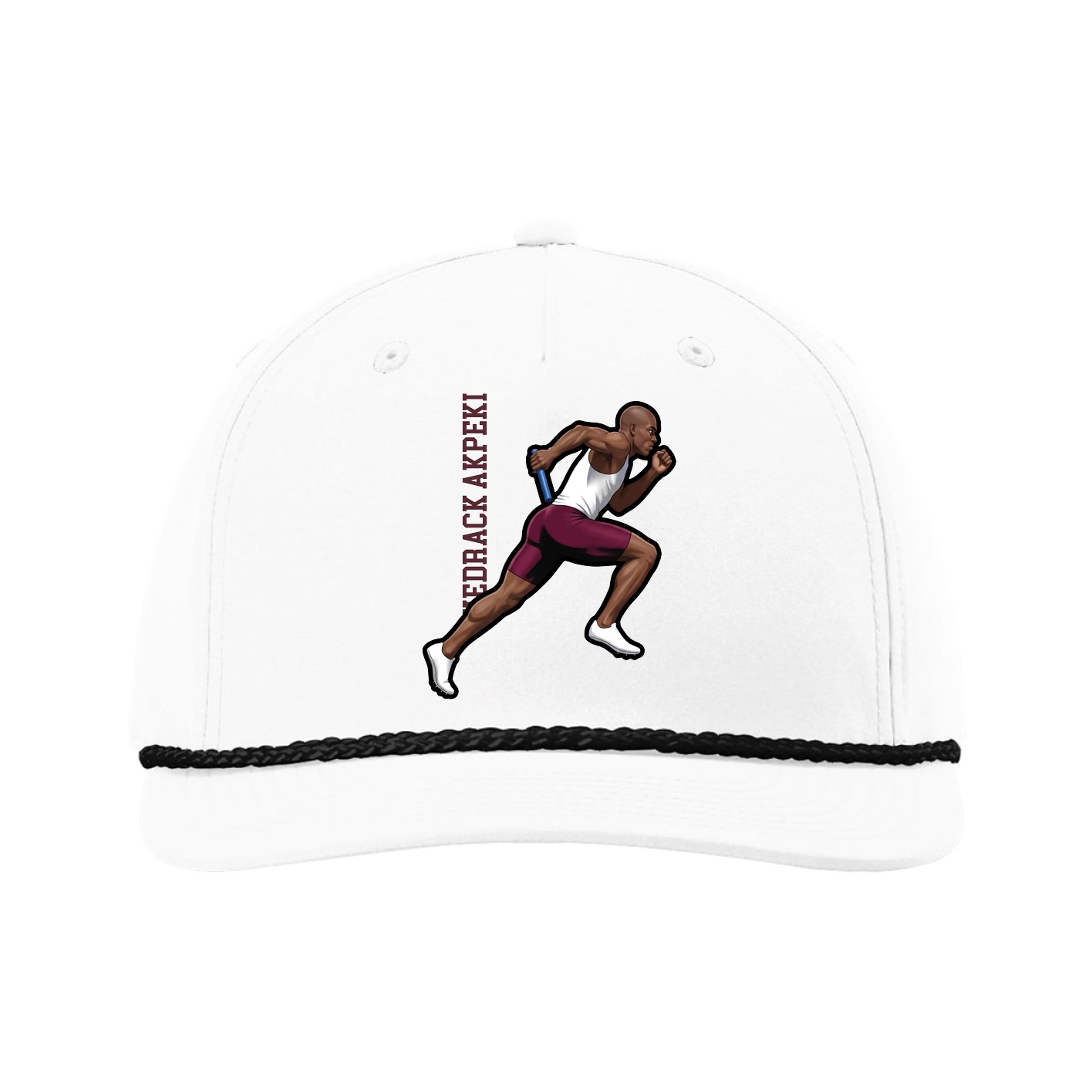 Five-Panel Classic Rope Cap — Name Vertical in White