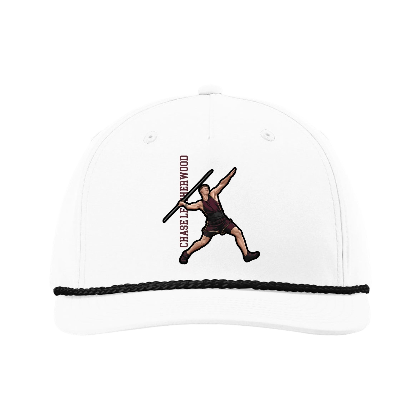 Five-Panel Classic Rope Cap — Name Vertical in White